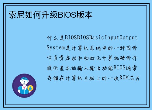 索尼如何升级BIOS版本
