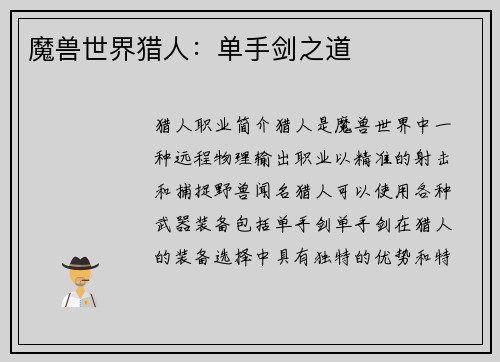 魔兽世界猎人：单手剑之道
